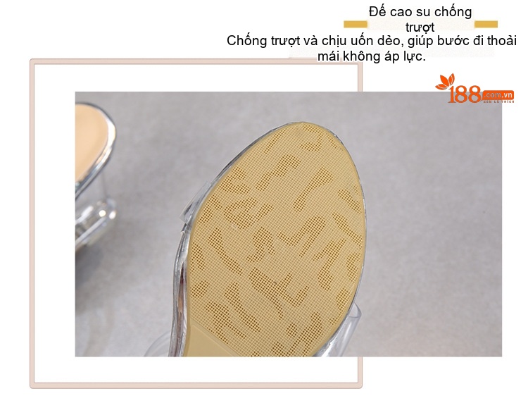 Giày Sandal Cao Gót Nữ Quai Trong Suốt Đế Xuồng Gót Cao 8cm Màu Đen, Vàng, Bạc chi tiết 10