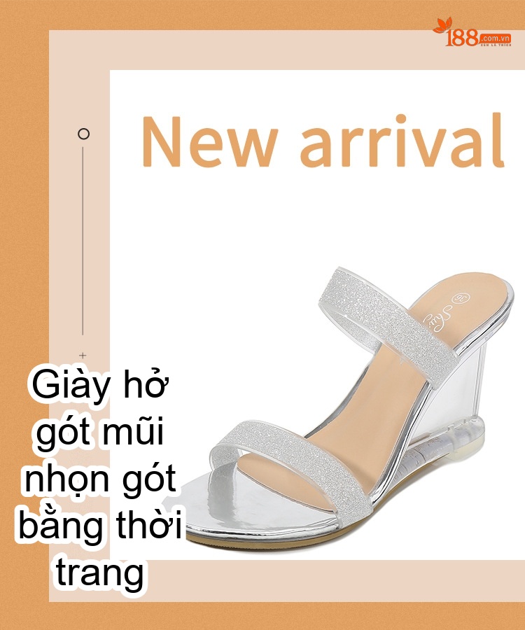 Giày Sandal Cao Gót Nữ Quai Trong Suốt Đế Xuồng Gót Cao 8cm Màu Đen, Vàng, Bạc chi tiết 42