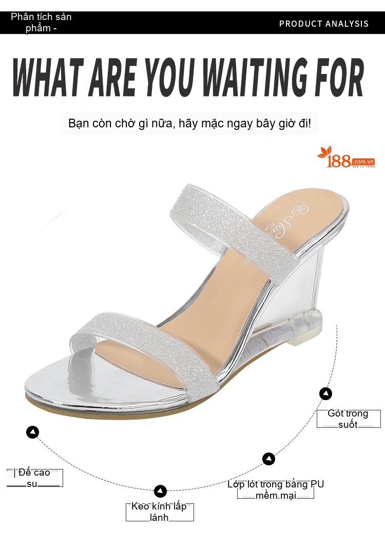 Giày Sandal Cao Gót Nữ Quai Trong Suốt Đế Xuồng Gót Cao 8cm Màu Đen, Vàng, Bạc chi tiết 43
