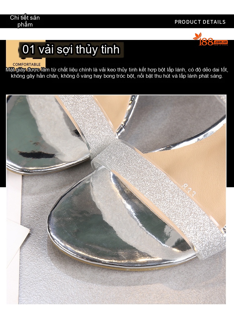Giày Sandal Cao Gót Nữ Quai Trong Suốt Đế Xuồng Gót Cao 8cm Màu Đen, Vàng, Bạc chi tiết 44