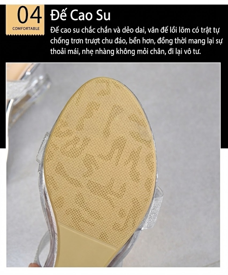 Giày Sandal Cao Gót Nữ Quai Trong Suốt Đế Xuồng Gót Cao 8cm Màu Đen, Vàng, Bạc chi tiết 47