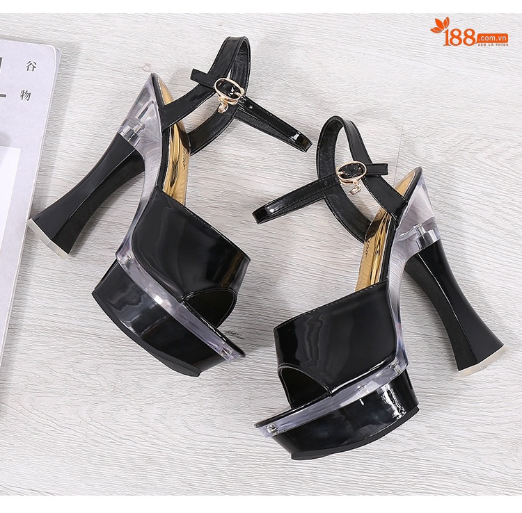 Giày Sandal Cao Gót Nữ Quai Hậu Đế Xuồng Gót Cao 10cm-12cm Da Bóng Màu Đen, Đỏ, Trắng chi tiết 24