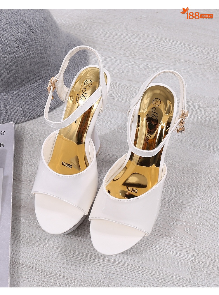 Giày Sandal Cao Gót Nữ Quai Hậu Đế Xuồng Gót Cao 10cm-12cm Da Bóng Màu Đen, Đỏ, Trắng chi tiết 32