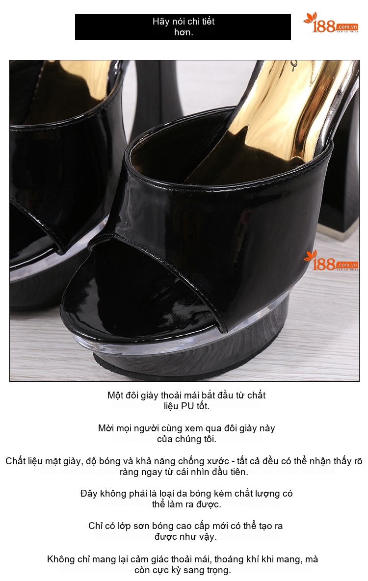 Giày Sandal Cao Gót Nữ Quai Hậu Đế Xuồng Gót Cao 10cm-12cm Da Bóng Màu Đen, Đỏ, Trắng chi tiết 5