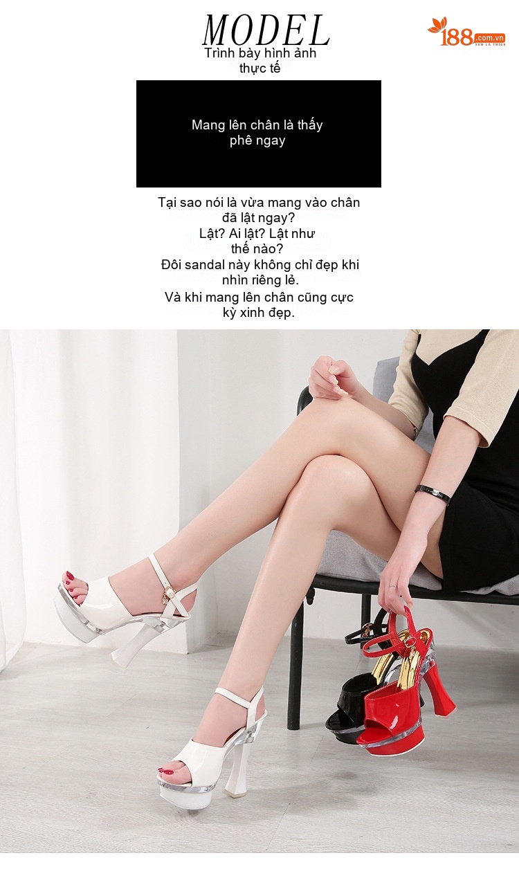 Giày Sandal Cao Gót Nữ Quai Hậu Đế Xuồng Gót Cao 10cm-12cm Da Bóng Màu Đen, Đỏ, Trắng chi tiết 10