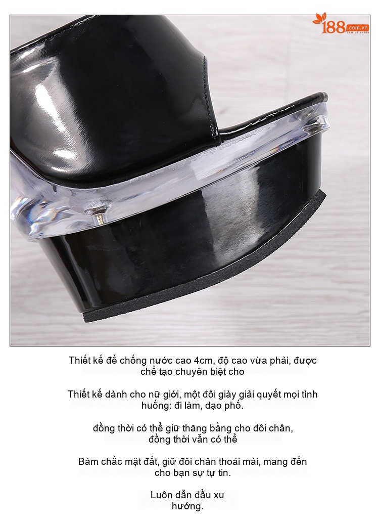 Giày Sandal Cao Gót Nữ Quai Hậu Đế Xuồng Gót Cao 10cm-12cm Da Bóng Màu Đen, Đỏ, Trắng chi tiết 6