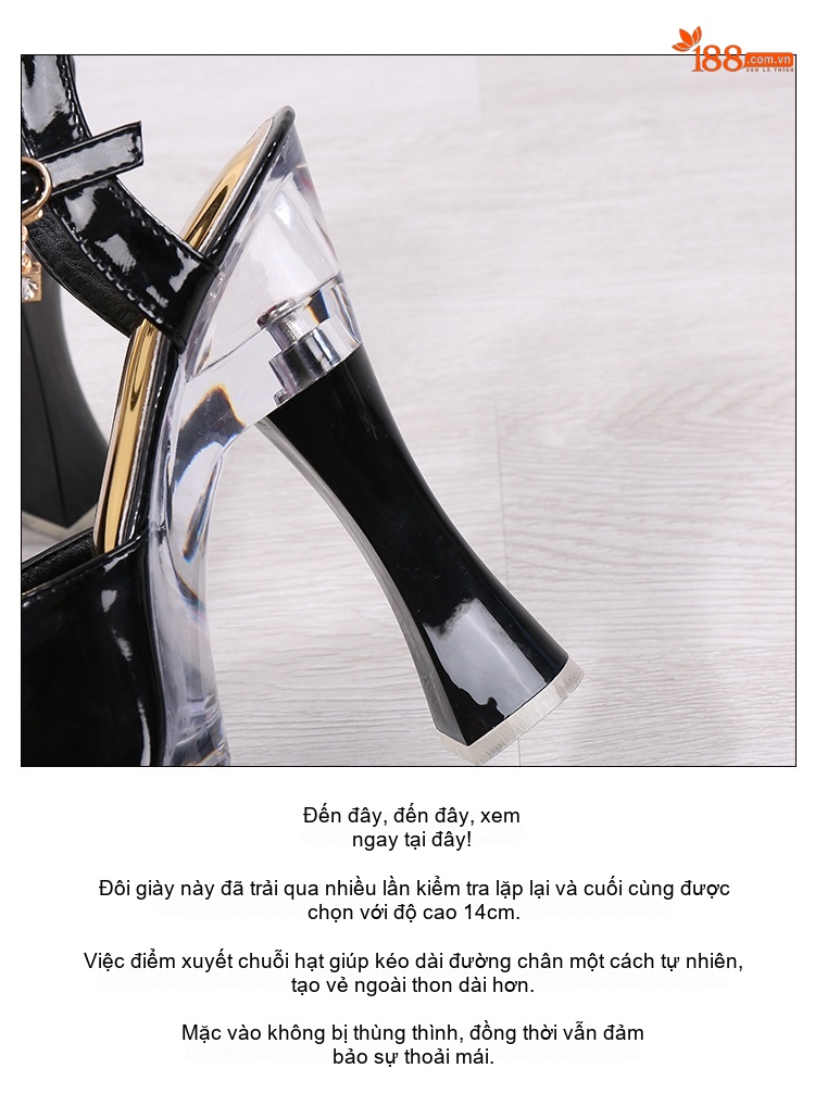 Giày Sandal Cao Gót Nữ Quai Hậu Đế Xuồng Gót Cao 10cm-12cm Da Bóng Màu Đen, Đỏ, Trắng chi tiết 8