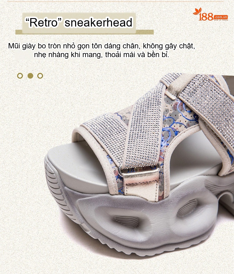 Dép Sandal Nữ Hở Ngón Quai Ngang Đính Đá Đế Cao 4cm - 5cm Màu Xám chi tiết 5
