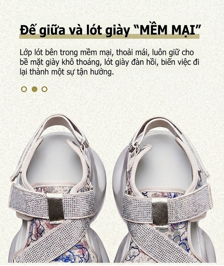 Dép Sandal Nữ Hở Ngón Quai Ngang Đính Đá Đế Cao 4cm - 5cm Màu Xám chi tiết 7