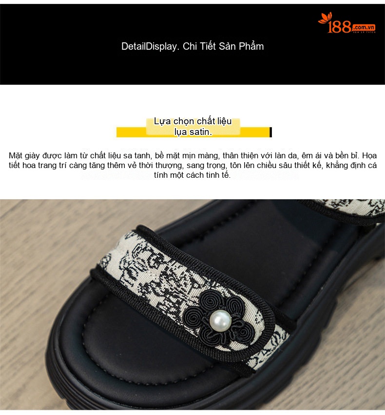 Dép Sandal Nữ Quai Ngang Phong Cách Retro Đế Cao 4cm - 5cm Màu Đen, Trắng chi tiết 11