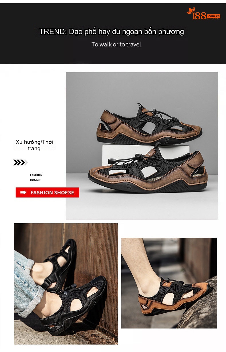 Dép Sandal Quai Dây Rút Nam Da Mờ Chống Trượt Chiều Cao Đế Khoảng 2cm Màu Đen, Nâu chi tiết 2