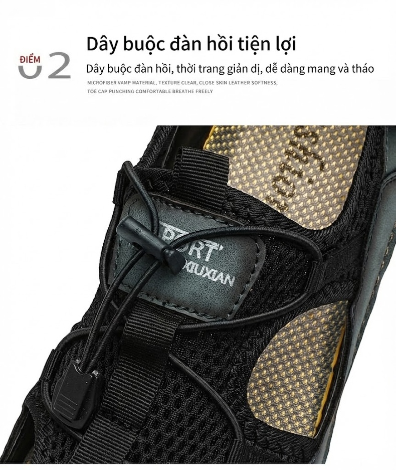 Dép Sandal Quai Dây Rút Nam Da Mờ Chống Trượt Chiều Cao Đế Khoảng 2cm Màu Đen, Nâu chi tiết 6