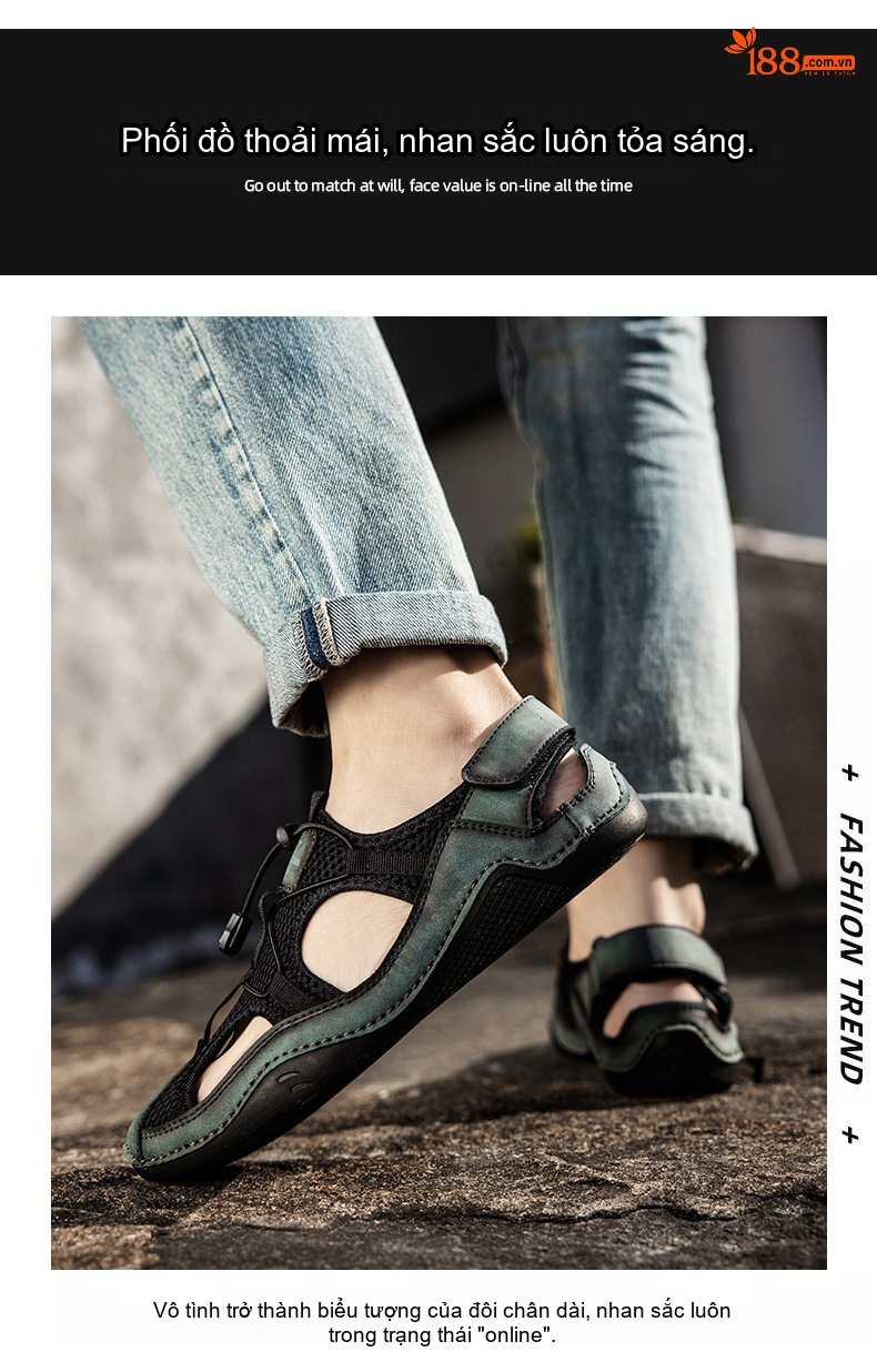 Dép Sandal Quai Dây Rút Nam Da Mờ Chống Trượt Chiều Cao Đế Khoảng 2cm Màu Đen, Nâu chi tiết 8