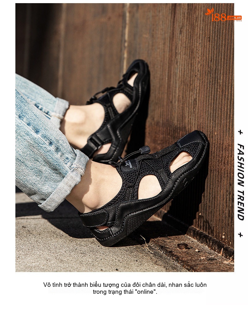Dép Sandal Quai Dây Rút Nam Da Mờ Chống Trượt Chiều Cao Đế Khoảng 2cm Màu Đen, Nâu chi tiết 11