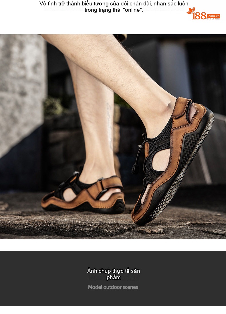 Dép Sandal Quai Dây Rút Nam Da Mờ Chống Trượt Chiều Cao Đế Khoảng 2cm Màu Đen, Nâu chi tiết 14