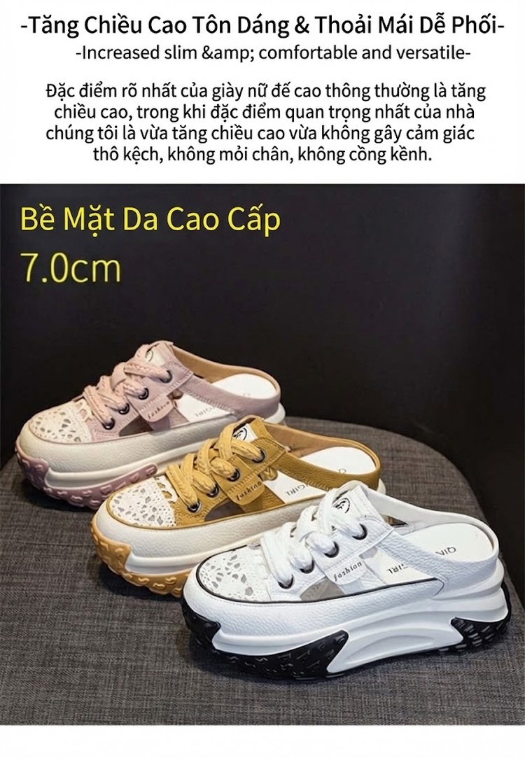 Dép sục bánh mì nữ đế dày tăng chiều cao 5cm phong cách thể thao chi tiết 2