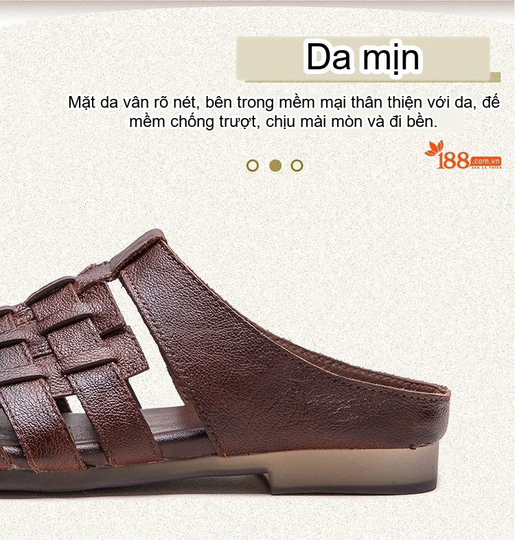 Dép Sục Nữ Da Bò Đan Thủ Công Hở Mũi Chiều Cao Đế Khoảng 1cm Màu Trắng, Nâu, Xanh Lá chi tiết 3