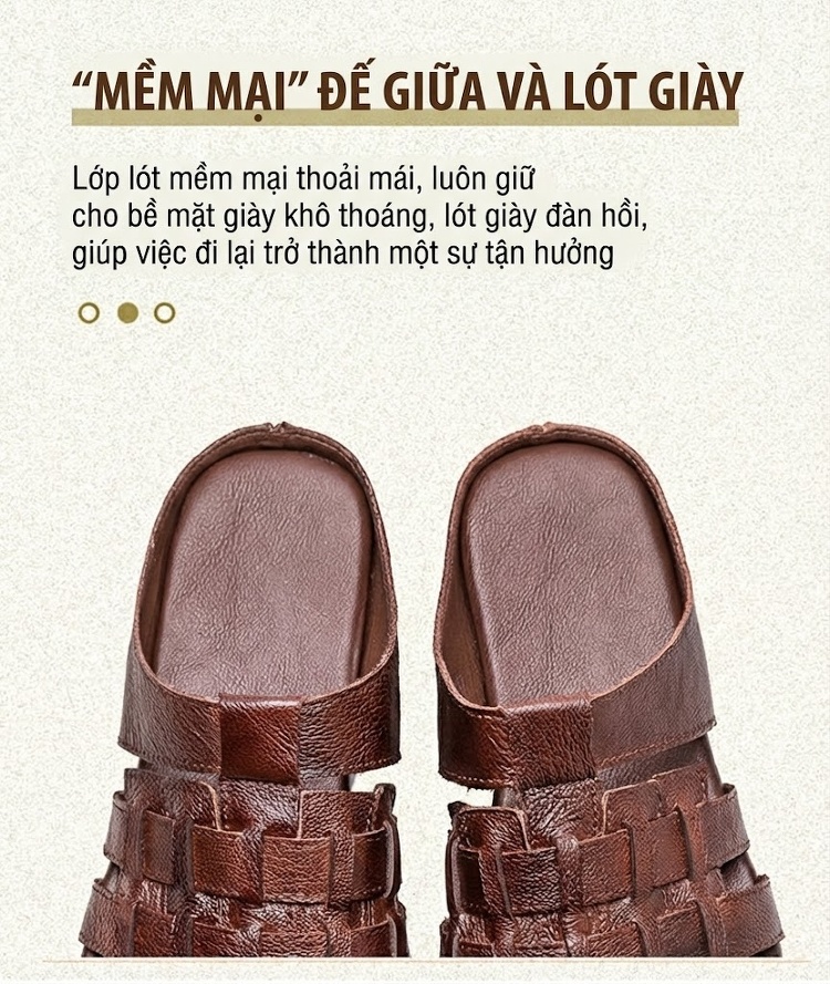 Dép Sục Nữ Da Bò Đan Thủ Công Hở Mũi Chiều Cao Đế Khoảng 1cm Màu Trắng, Nâu, Xanh Lá chi tiết 6