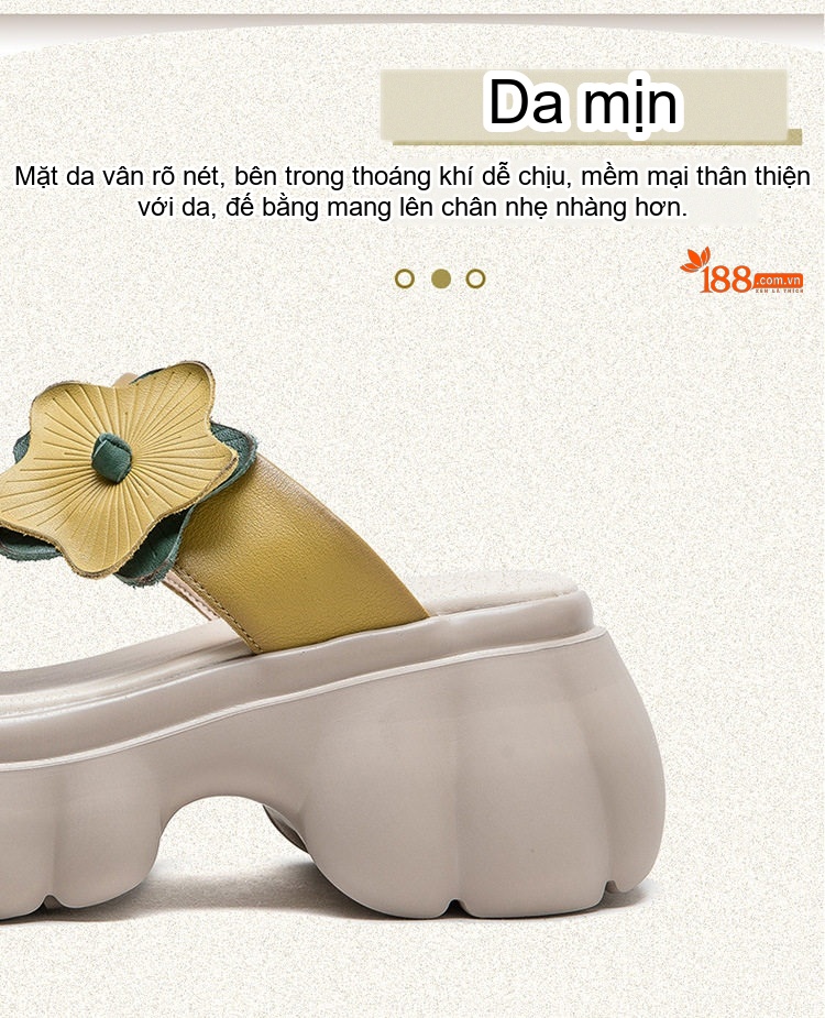 Dép Sục Nữ Da Bò Đế Xuồng Chiều Cao Đế Khoảng 6cm Họa Tiết Hoa Màu Đen, Vàng, Kem chi tiết 2