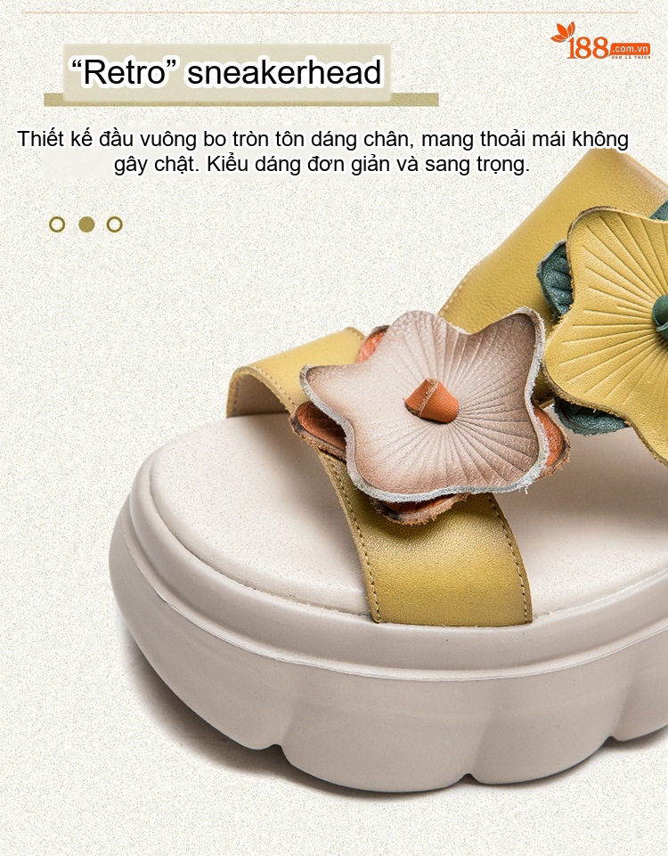 Dép Sục Nữ Da Bò Đế Xuồng Chiều Cao Đế Khoảng 6cm Họa Tiết Hoa Màu Đen, Vàng, Kem chi tiết 3
