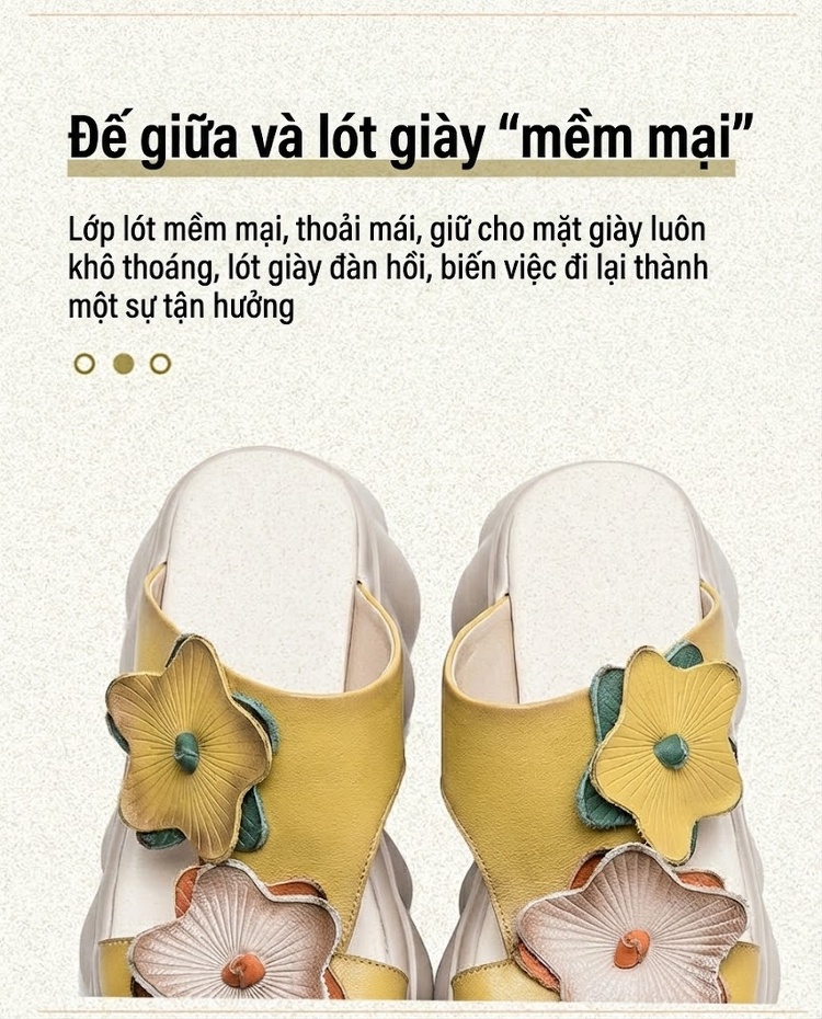 Dép Sục Nữ Da Bò Đế Xuồng Chiều Cao Đế Khoảng 6cm Họa Tiết Hoa Màu Đen, Vàng, Kem chi tiết 5