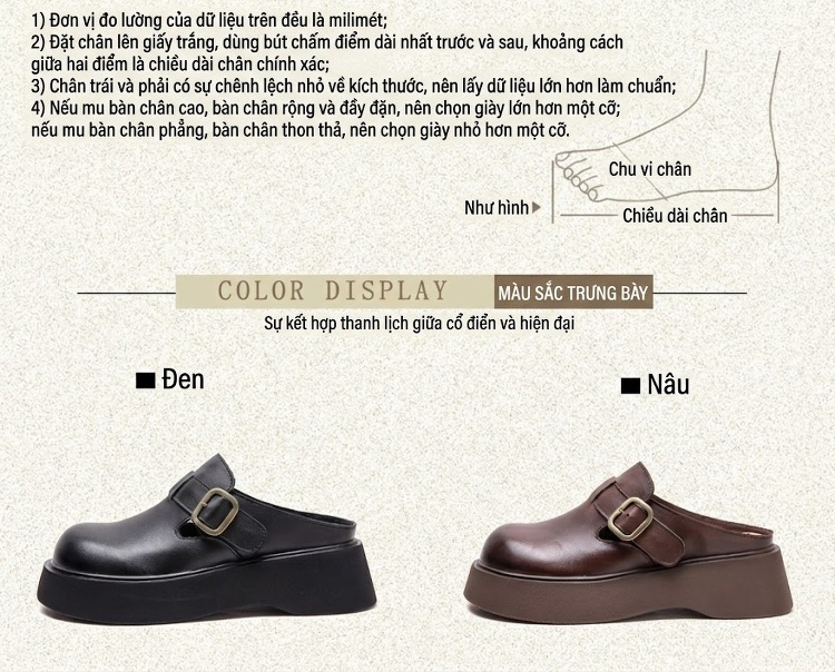 Dép Sục Nữ Da Bóng Đế Dày Phong Cách Anh Quốc Chiều Cao Đế Khoảng 5cm Màu Đen, Nâu chi tiết 2