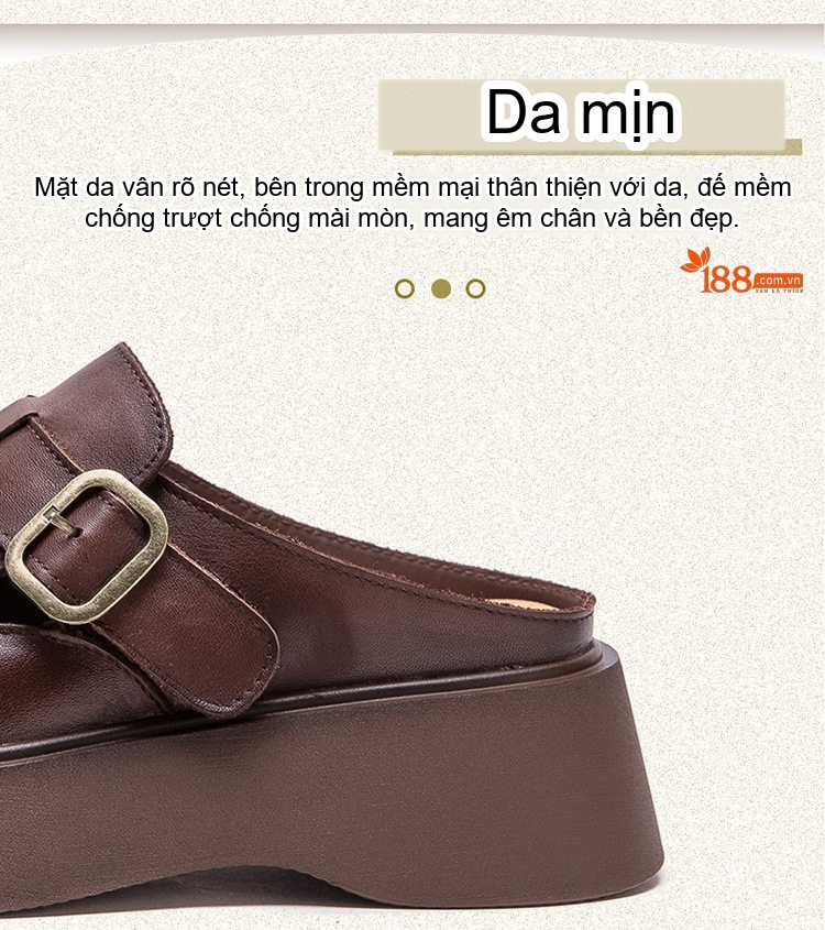 Dép Sục Nữ Da Bóng Đế Dày Phong Cách Anh Quốc Chiều Cao Đế Khoảng 5cm Màu Đen, Nâu chi tiết 3