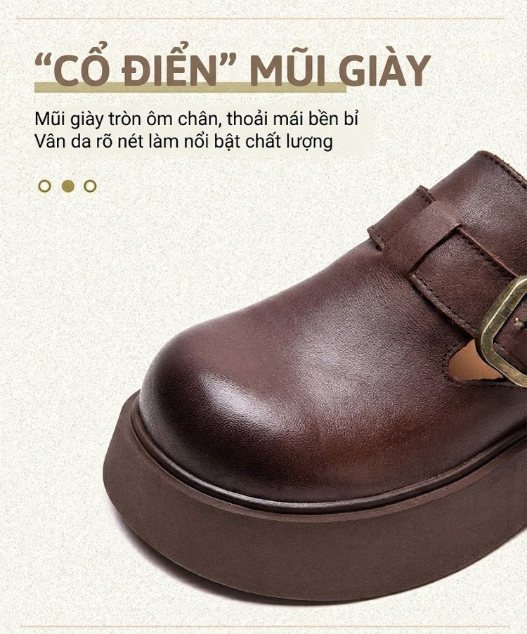 Dép Sục Nữ Da Bóng Đế Dày Phong Cách Anh Quốc Chiều Cao Đế Khoảng 5cm Màu Đen, Nâu chi tiết 4