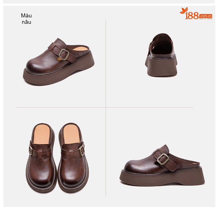 Dép Sục Nữ Da Bóng Đế Dày Phong Cách Anh Quốc Chiều Cao Đế Khoảng 5cm Màu Đen, Nâu chi tiết 17