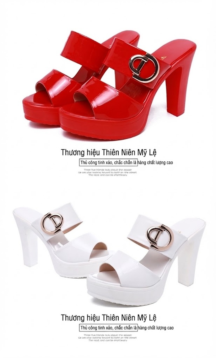 Dép Sục Nữ Da Bóng Đế Xuồng Chiều Cao Đế Khoảng 8cm Màu Đen, Đỏ, Trắng chi tiết 17
