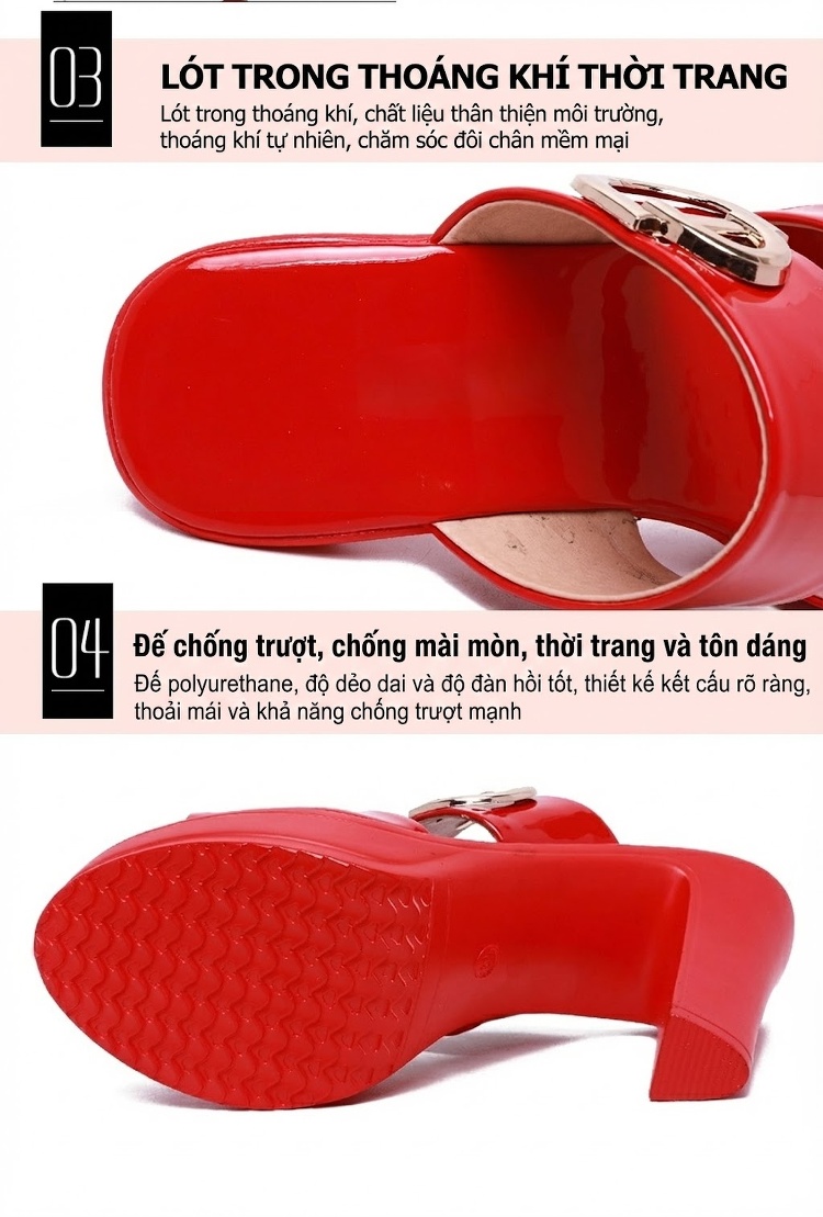 Dép Sục Nữ Da Bóng Đế Xuồng Chiều Cao Đế Khoảng 8cm Màu Đen, Đỏ, Trắng chi tiết 7