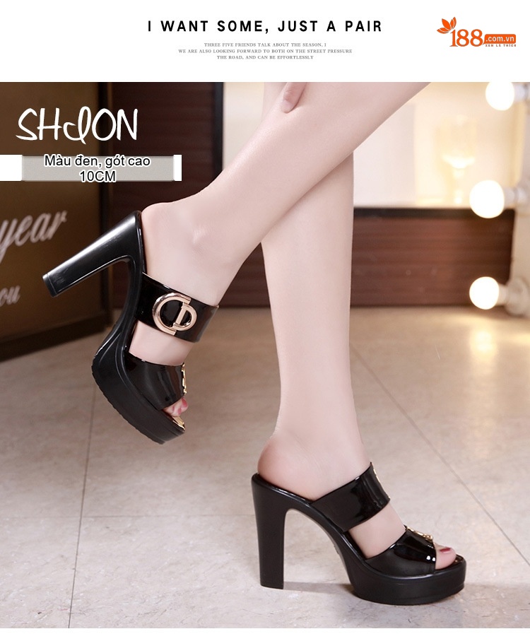 Dép Sục Nữ Da Bóng Đế Xuồng Chiều Cao Đế Khoảng 8cm Màu Đen, Đỏ, Trắng chi tiết 12