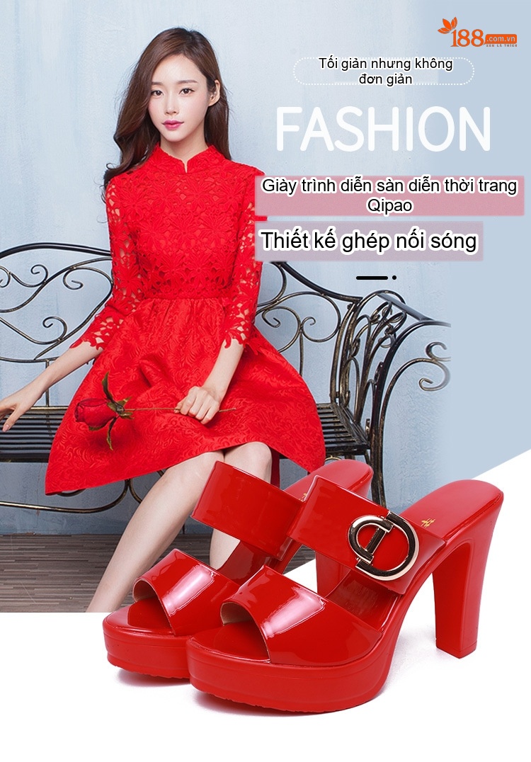 Dép Sục Nữ Da Bóng Đế Xuồng Chiều Cao Đế Khoảng 8cm Màu Đen, Đỏ, Trắng chi tiết 1
