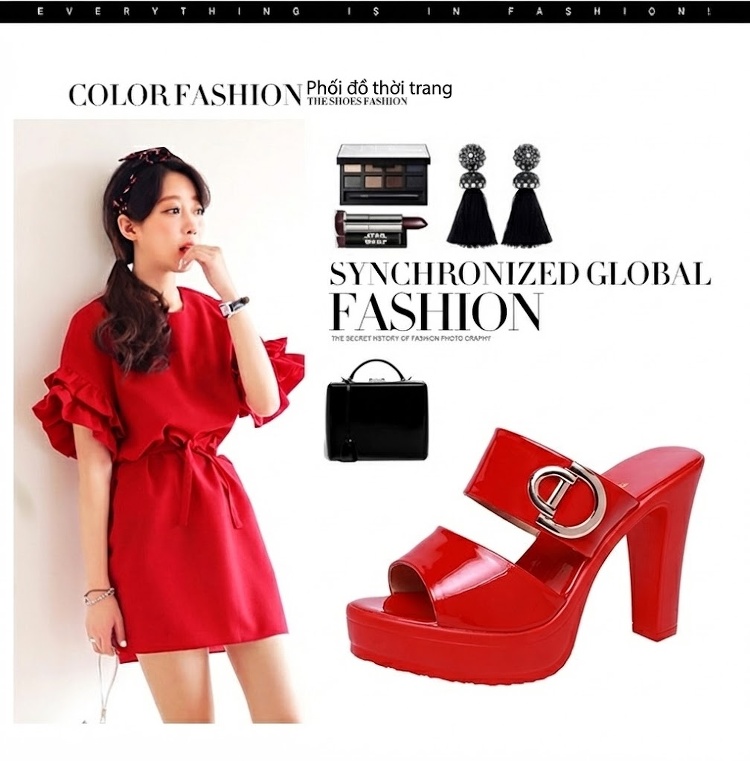 Dép Sục Nữ Da Bóng Đế Xuồng Chiều Cao Đế Khoảng 8cm Màu Đen, Đỏ, Trắng chi tiết 2