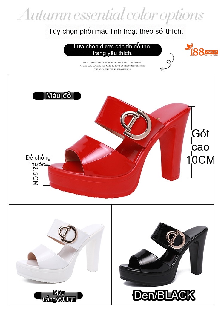 Dép Sục Nữ Da Bóng Đế Xuồng Chiều Cao Đế Khoảng 8cm Màu Đen, Đỏ, Trắng chi tiết 4