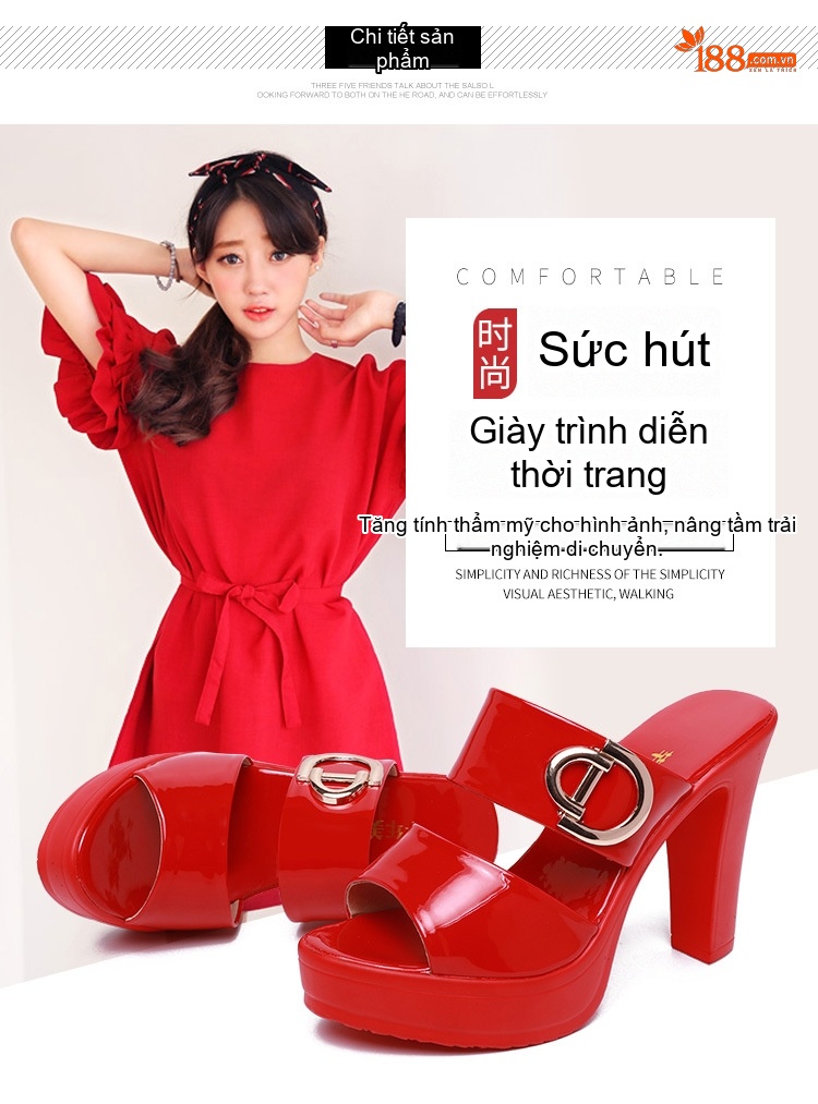 Dép Sục Nữ Da Bóng Đế Xuồng Chiều Cao Đế Khoảng 8cm Màu Đen, Đỏ, Trắng chi tiết 5