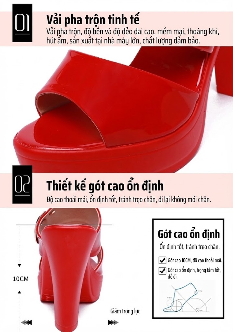 Dép Sục Nữ Da Bóng Đế Xuồng Chiều Cao Đế Khoảng 8cm Màu Đen, Đỏ, Trắng chi tiết 6