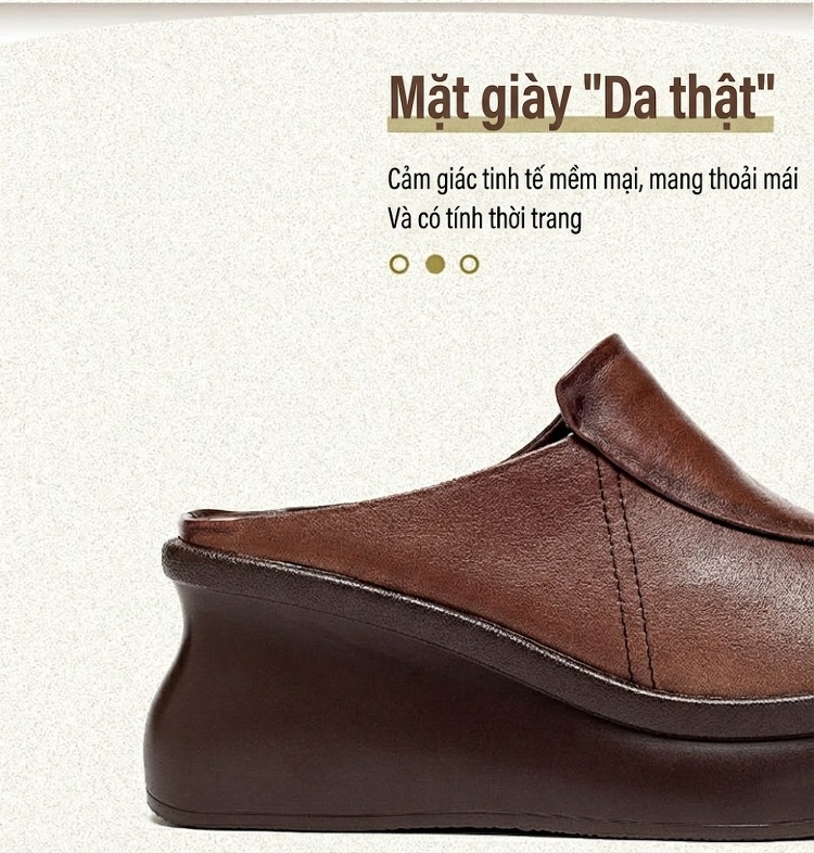 Dép Sục Nữ Da Bóng Hở Mũi Đế Xuồng Chiều Cao Đế Khoảng 6cm Màu Nâu chi tiết 2
