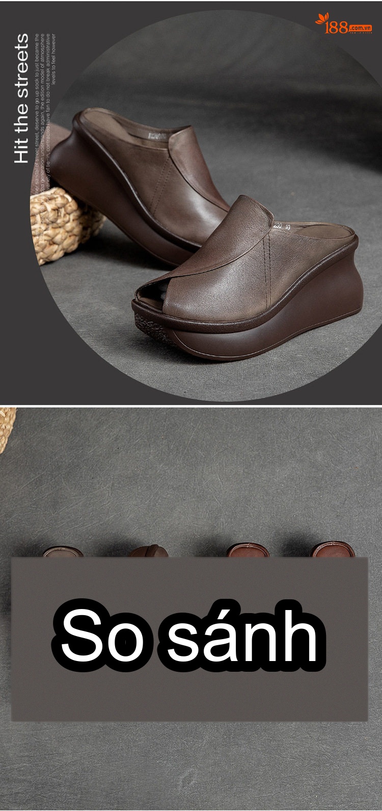 Dép Sục Nữ Da Bóng Hở Mũi Đế Xuồng Chiều Cao Đế Khoảng 6cm Màu Nâu chi tiết 10