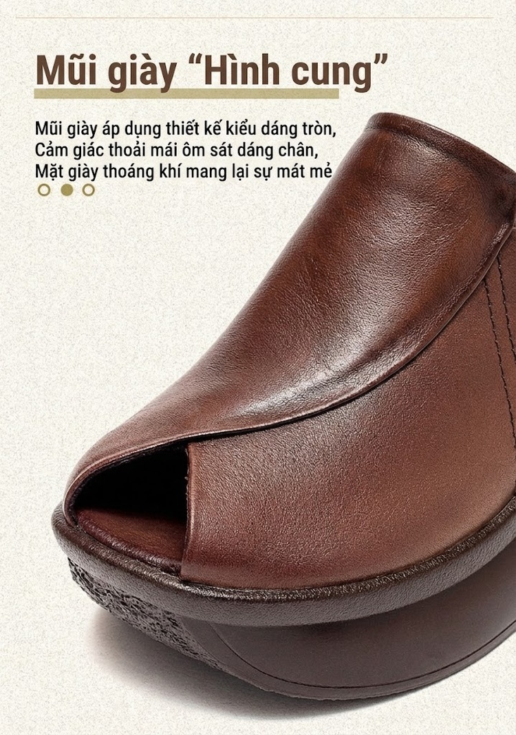 Dép Sục Nữ Da Bóng Hở Mũi Đế Xuồng Chiều Cao Đế Khoảng 6cm Màu Nâu chi tiết 3