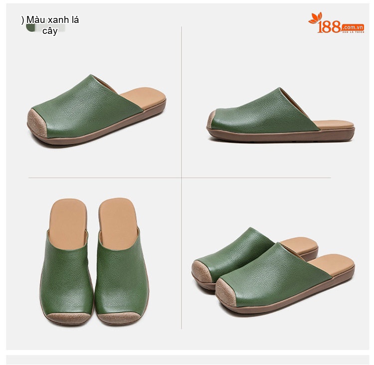 Dép Sục Nữ Da Bóng Mũi Vuông Chiều Cao Đế Khoảng 2cm Màu Nâu, Vàng, Xanh Lá chi tiết 16