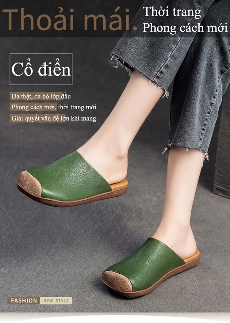 Dép Sục Nữ Da Bóng Mũi Vuông Chiều Cao Đế Khoảng 2cm Màu Nâu, Vàng, Xanh Lá chi tiết 1