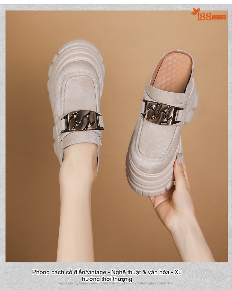 Dép Sục Nữ Da Mờ Đế Dày Tăng Chiều Cao 12cm Phong Cách Casual Màu Be, Đen, Nâu chi tiết 8
