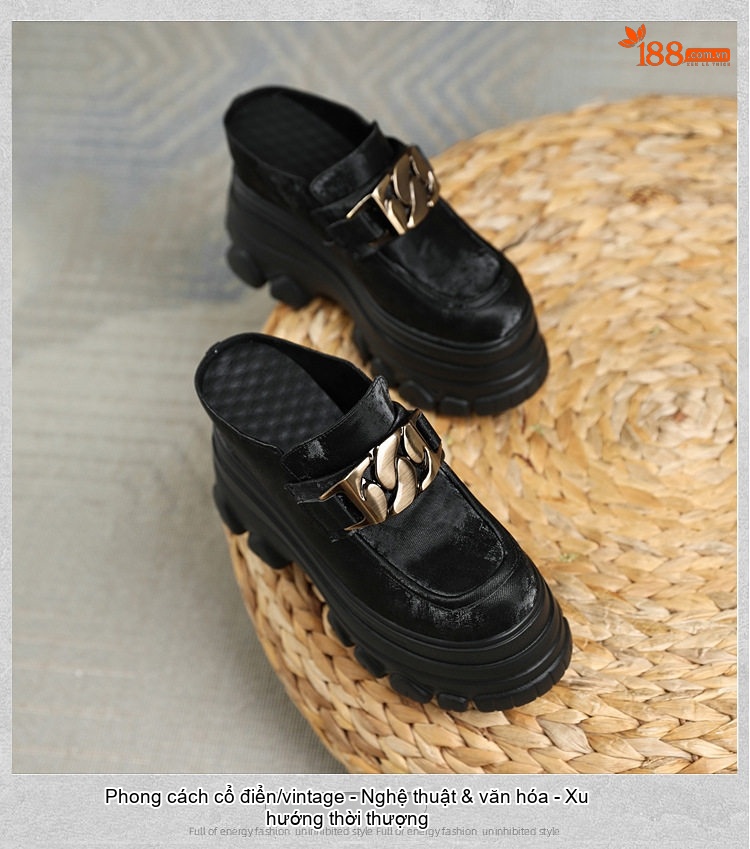 Dép Sục Nữ Da Mờ Đế Dày Tăng Chiều Cao 12cm Phong Cách Casual Màu Be, Đen, Nâu chi tiết 14