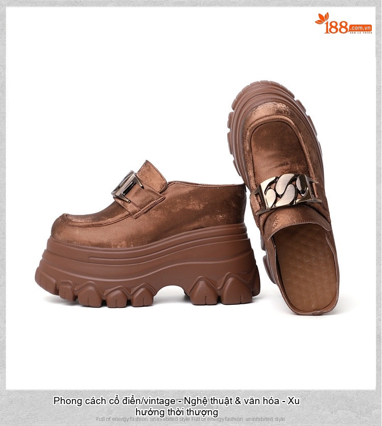 Dép Sục Nữ Da Mờ Đế Dày Tăng Chiều Cao 12cm Phong Cách Casual Màu Be, Đen, Nâu chi tiết 18