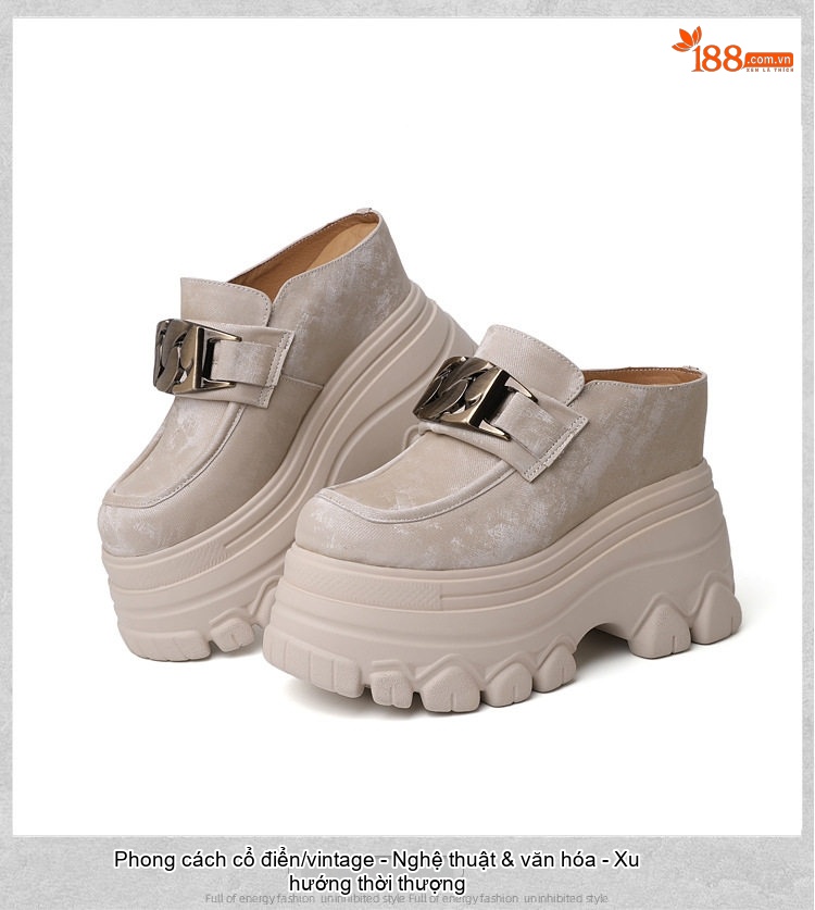 Dép Sục Nữ Da Mờ Đế Dày Tăng Chiều Cao 12cm Phong Cách Casual Màu Be, Đen, Nâu chi tiết 20