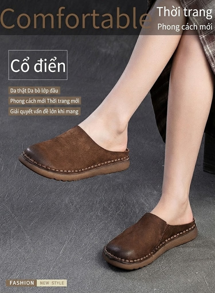 Dép Sục Nữ Da Mờ Hở Gót Chiều Cao Đế Khoảng 2cm Màu Nâu, Xanh Lá chi tiết 2
