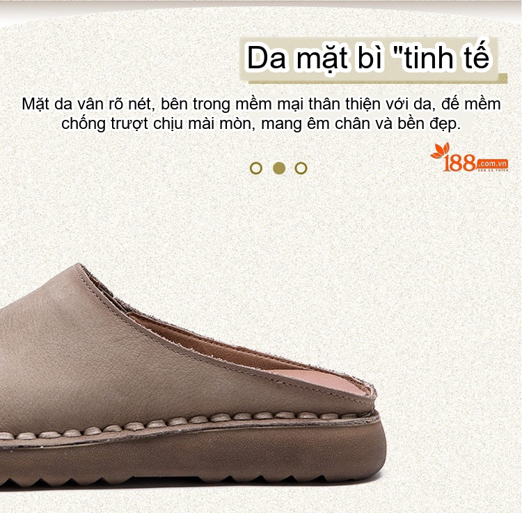 Dép Sục Nữ Da Mờ Hở Gót Chiều Cao Đế Khoảng 2cm Màu Nâu, Xanh Lá chi tiết 4