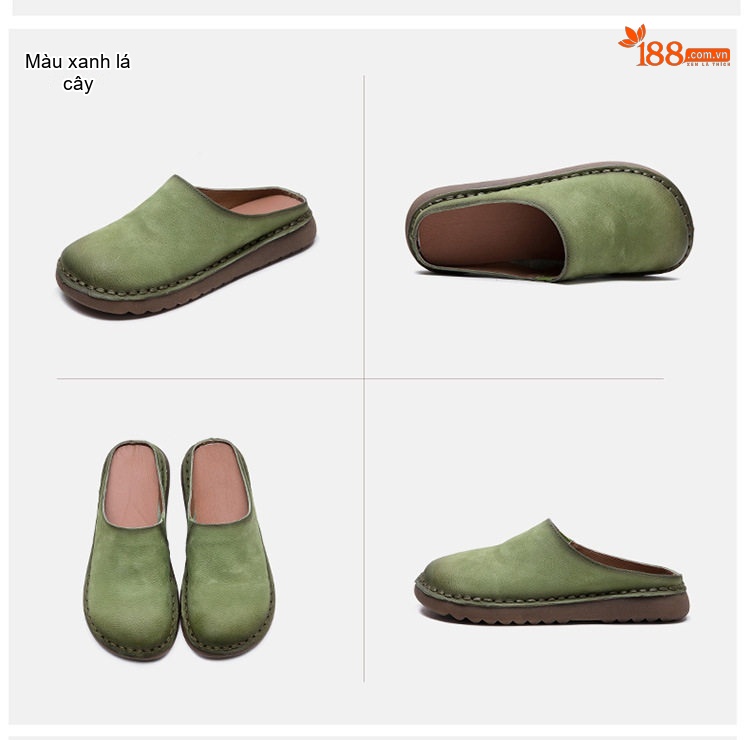 Dép Sục Nữ Da Mờ Hở Gót Chiều Cao Đế Khoảng 2cm Màu Nâu, Xanh Lá chi tiết 19