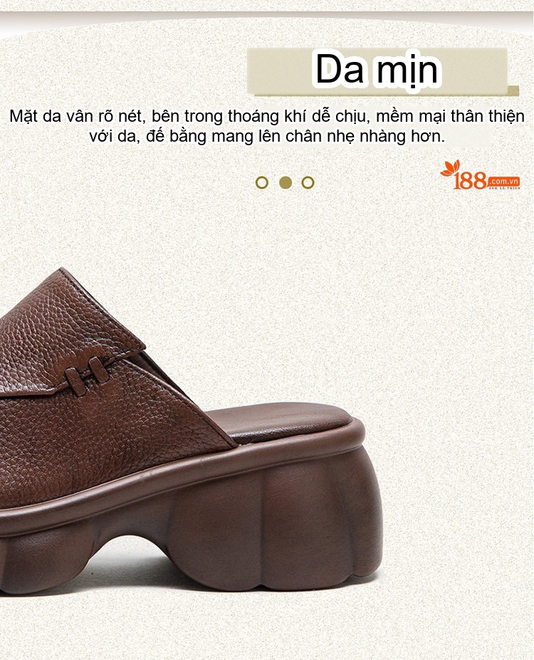 Dép Sục Nữ Da Mờ Hở Mũi Chiều Cao Đế Khoảng 5cm Màu Đen, Nâu chi tiết 2